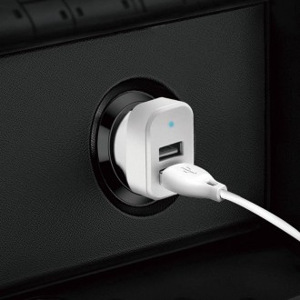 [RETURNED ITEM] Dudao car kit charger 2x USB 2.4A + cable USB 3in1 Lightning / Type C / micro USB cable white (R7 white)