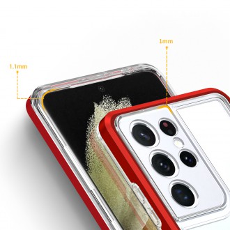 Čiré pouzdro 3v1 pro Samsung Galaxy S23 Ultra silikonový kryt s rámečkem červený