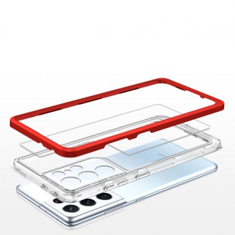 Čiré pouzdro 3v1 pro Samsung Galaxy S23 Ultra silikonový kryt s rámečkem červený