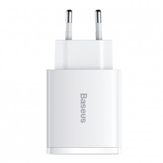 Baseus Kompaktní rychlá nabíječka 2x USB / USB Typ C 30W 3A Power Delivery Quick Charge bílá (CCXJ-E02)