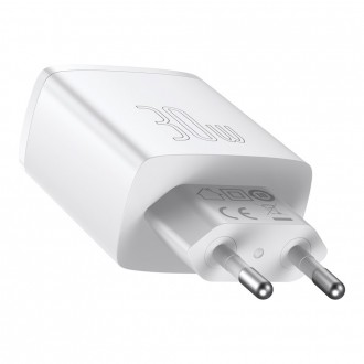 Baseus Kompaktní rychlá nabíječka 2x USB / USB Typ C 30W 3A Power Delivery Quick Charge bílá (CCXJ-E02)