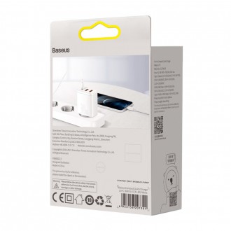 Baseus Kompaktní rychlá nabíječka 2x USB / USB Typ C 30W 3A Power Delivery Quick Charge bílá (CCXJ-E02)