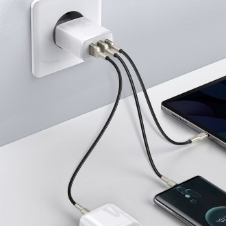 Baseus Kompaktní rychlá nabíječka 2x USB / USB Typ C 30W 3A Power Delivery Quick Charge bílá (CCXJ-E02)