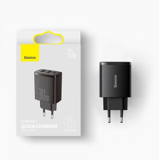 Baseus Kompaktní rychlá nabíječka 2x USB / USB Typ C 30W 3A Power Delivery Quick Charge bílá (CCXJ-E02)