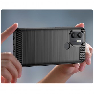 Pouzdro Carbon Case pro Xiaomi Redmi A1+ flexibilní silikonový karbonový kryt černý
