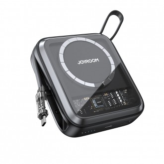 Indukční power banka Joyroom 10000mAh Icy Series 22,5W s vestavěným USB C kabelem černý (JR-L006)