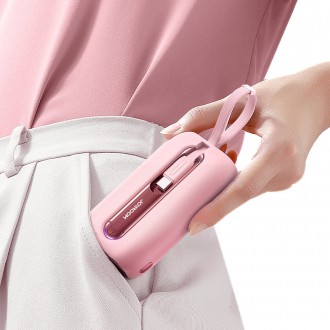 Powerbanka Joyroom 10000mAh Colorful Series 22,5W se 2 vestavěnými USB C a Lightning kabely růžové (JR-L012)