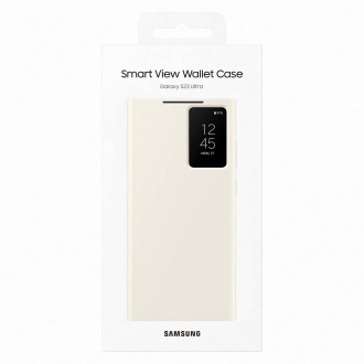 Pouzdro na peněženku Samsung Smart View pro Samsung Galaxy S23 Ultra Cover with Smart Flip Window Card Wallet Cream (EF-ZS918CUEGWW)