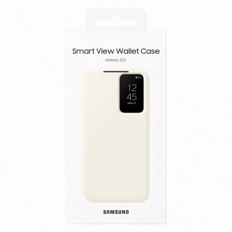 Pouzdro na peněženku Samsung Smart View pro Samsung Galaxy S23 Cover with Smart Flip Window Card Wallet Cream (EF-ZS911CUEGWW)
