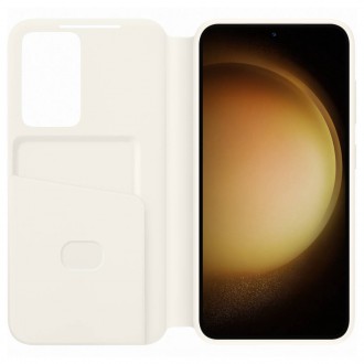 Pouzdro na peněženku Samsung Smart View pro Samsung Galaxy S23 Cover with Smart Flip Window Card Wallet Cream (EF-ZS911CUEGWW)