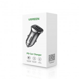Ugreen rychlá nabíječka do auta USB-A / USB-C 30W PD PPS šedá (CD130)