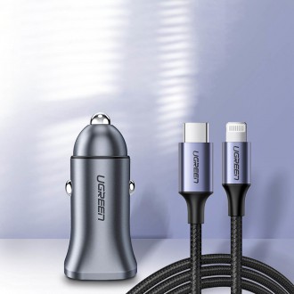 Ugreen rychlá nabíječka do auta USB-A / USB-C 30W PD PPS šedá (CD130)