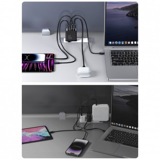 Joyroom nabíječka GaN 67W 4 porty (2x USB, 2x USB C) černá (TCG02) + kabel USB C - USB C 100W 1,2m