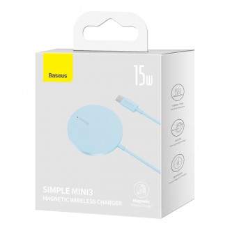 Baseus Simple Mini3 magnetická nabíječka MagSafe Qi 15W modrá