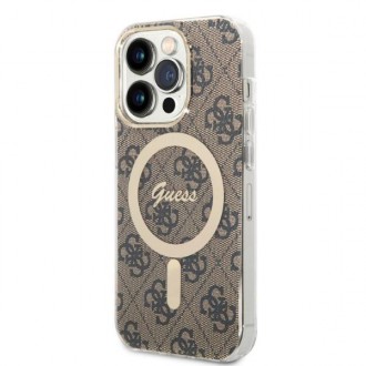 Set Guess GUBPP14XH4EACSW Case+ Charger iPhone 14 Pro Max 6,7" hnědé/hnědé pevné pouzdro 4G Print MagSafe