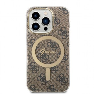 Set Guess GUBPP14XH4EACSW Case+ Charger iPhone 14 Pro Max 6,7" hnědé/hnědé pevné pouzdro 4G Print MagSafe