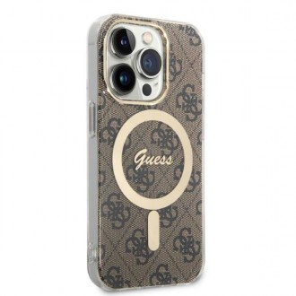 Set Guess GUBPP14XH4EACSW Case+ Charger iPhone 14 Pro Max 6,7" hnědé/hnědé pevné pouzdro 4G Print MagSafe