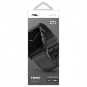 UNIQ pasek Straden Apple Watch Series 4/5/6/7/8/SE/SE2/Ultra 42/44/45mm. Leather Hybrid Strap grey/szary
