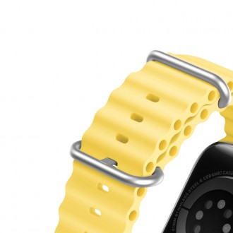 Dux Ducis Strap Watch Strap 8 / 7 / 6 / 5 / 4 / 3 / 2 / SE (45 / 44 / 42mm) Silicone Band Bracelet Yellow (OceanWave Version)