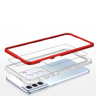 Čiré pouzdro 3v1 na silikonový kryt Samsung Galaxy S23 s rámečkem červený