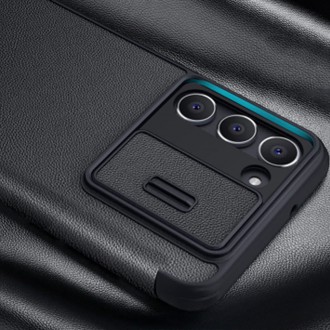 Nillkin Qin Cloth Pro Case pro Samsung Galaxy S23 Cover with Flip Camera Cover modrý