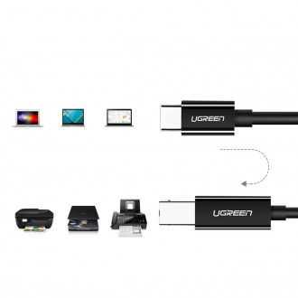 Ugreen kabel tiskárny USB-C - USB-B 480 Mb/s 2m černý (US241)