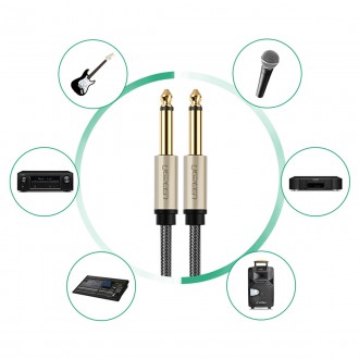 Ugreen kabel mono TS jack 6,35 mm - jack 6,35 mm 5 m šedý (AV128)