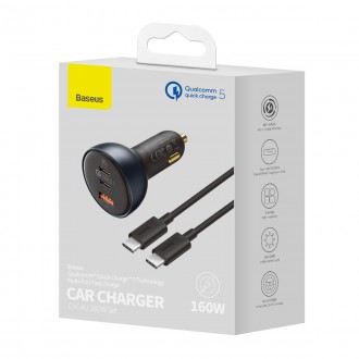 Baseus rychlá nabíječka do auta USB / USB Typ C 160W PPS Quick Charge 5 PD šedá (TZCCZM-0G)