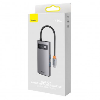 Baseus Metal Gleam Series HUB 4 v 1 USB typu C – 3 x USB 3.2 Gen. 1 / RJ45 (WKWG070113)