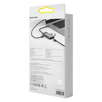 Baseus Metal Gleam Series HUB 4 v 1 USB typu C – 3 x USB 3.2 Gen. 1 / RJ45 (WKWG070113)