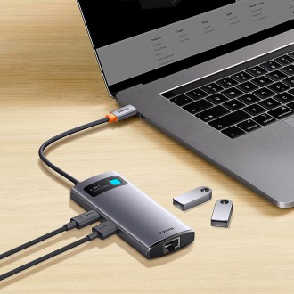 Baseus Metal Gleam Series HUB 4 v 1 USB typu C – 3 x USB 3.2 Gen. 1 / RJ45 (WKWG070113)