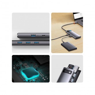 Baseus Metal Gleam Series HUB 4 v 1 USB typu C – 3 x USB 3.2 Gen. 1 / RJ45 (WKWG070113)