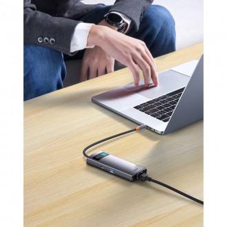 Baseus Metal Gleam Series HUB 4 v 1 USB typu C – 3 x USB 3.2 Gen. 1 / RJ45 (WKWG070113)