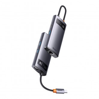 Baseus Metal Gleam Series HUB 4 v 1 USB typu C – 3 x USB 3.2 Gen. 1 / RJ45 (WKWG070113)