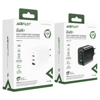 Rychlá nabíječka Acefast GaN (2xUSB-C / USB-A) PPS / PD / QC4+ 65W černá (A41)