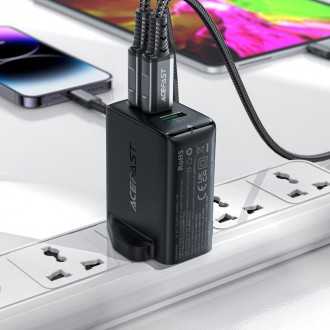 Acefast nabíječka GaN 65W 3 porty (1xUSB, 2xUSB C PD) UK zástrčka černá (A44)