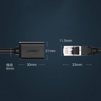 Ugreen prodlužovací síťový kabel Internet Ethernet Patch kabel RJ45 F/UTP Kat. 6 1000 Mb/s 0,5 m černá (NW112)