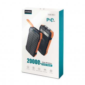 Solární powerbanka Choetech s indukčním nabíjením 20000mAh PD 20W / QC 18W / Qi 10W oranžová (B657)