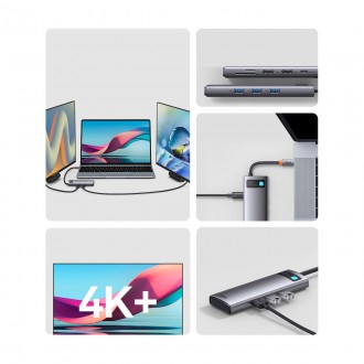 Dokovací stanice Baseus Metal Gleam Series 8 v 1 USB typu C HUB – 1 x HDMI / 3 x USB 3.2 Gen. 1 / 1 x napájení / 1 x čtečka karet SD / 1 x čtečka kare