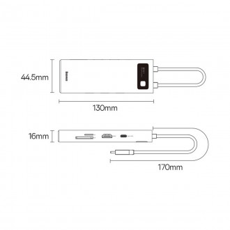 Dokovací stanice Baseus Metal Gleam Series 8 v 1 USB typu C HUB – 1 x HDMI / 3 x USB 3.2 Gen. 1 / 1 x napájení / 1 x čtečka karet SD / 1 x čtečka kare