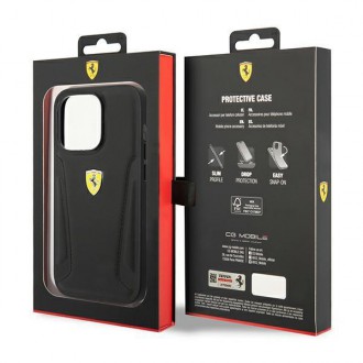 Ferrari FEHCP14XRBUK iPhone 14 Pro Max 6,7&quot; černo/černé pevné pouzdro Kožené strany razítka