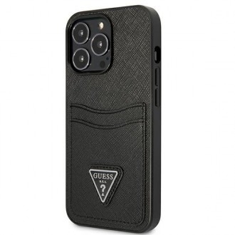 Guess GUHCP13LPSATPK iPhone 13 Pro / 13 6.1 &quot;black / black hardcase SaffianoTriangle Logo Cardslot