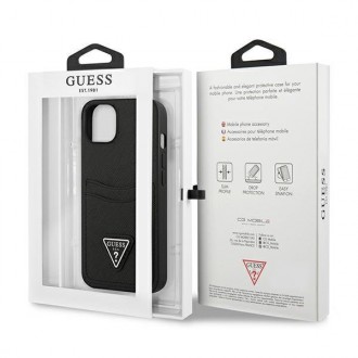 Guess GUHCP13SPSATPK iPhone 13 mini 5,4 &quot;black / black hardcase SaffianoTriangle Logo Cardslot