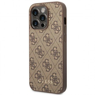 Guess GUHCP14LG4GFBR iPhone 14 Pro 6.1 &quot;brown / brown hard case 4G Metal Gold Logo