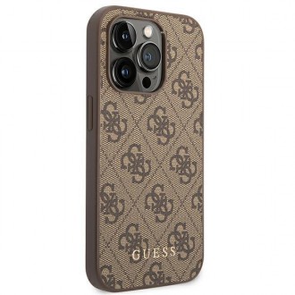 Guess GUHCP14LG4GFBR iPhone 14 Pro 6.1 &quot;brown / brown hard case 4G Metal Gold Logo