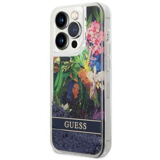 Guess GUHCP14LLFLSB iPhone 14 Pro 6.1 &quot;blue / blue hardcase Flower Liquid Glitter