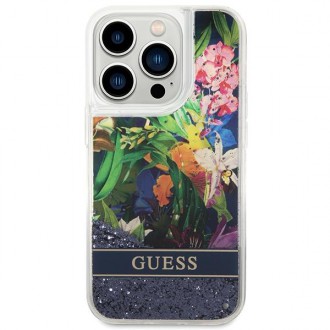 Guess GUHCP14LLFLSB iPhone 14 Pro 6.1 &quot;blue / blue hardcase Flower Liquid Glitter