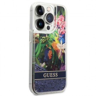 Guess GUHCP14LLFLSB iPhone 14 Pro 6.1 &quot;blue / blue hardcase Flower Liquid Glitter