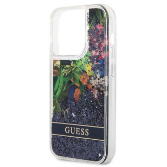 Guess GUHCP14LLFLSB iPhone 14 Pro 6.1 &quot;blue / blue hardcase Flower Liquid Glitter