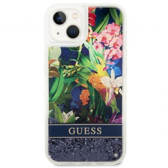Guess GUHCP14MLFLSB iPhone 14 Plus 6.7 &quot;blue / blue hardcase Flower Liquid Glitter